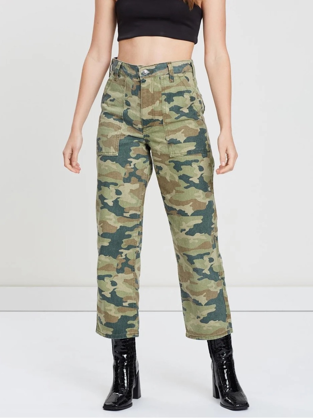 Free People We The Free Remy Camo Cropped Pants in Green/Brown
